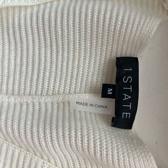1. State Sweater Long Balloon Sleeve Horizontal Ribbed V Neck Ivory Women’s M - Picture 4 of 13